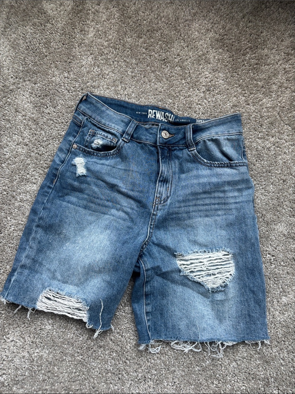 Rewash Distressed Mid-Blue Denim Bermuda Shorts